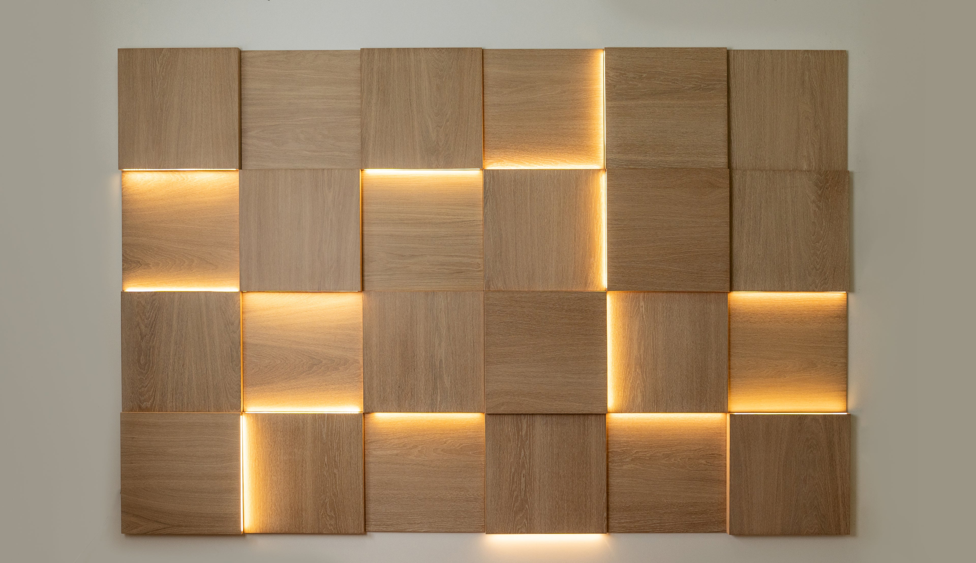 3D Оак wood Wall Panels with Backlight Set -16pcs
