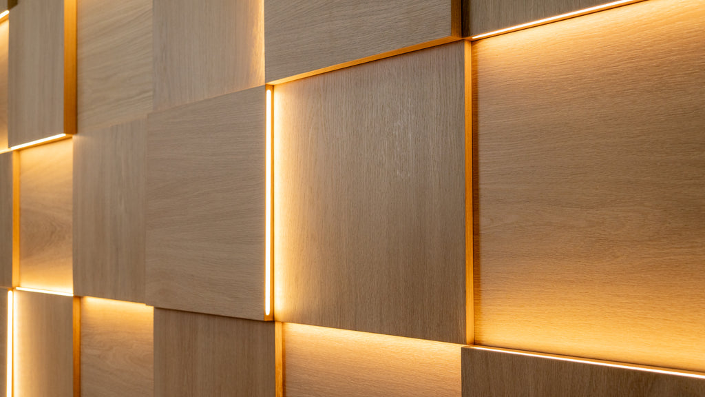 3D Оак wood Wall Panels with Backlight Set -16pcs