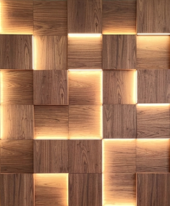 Walnut wood Wall Panels with Backlight Set - 30pcs