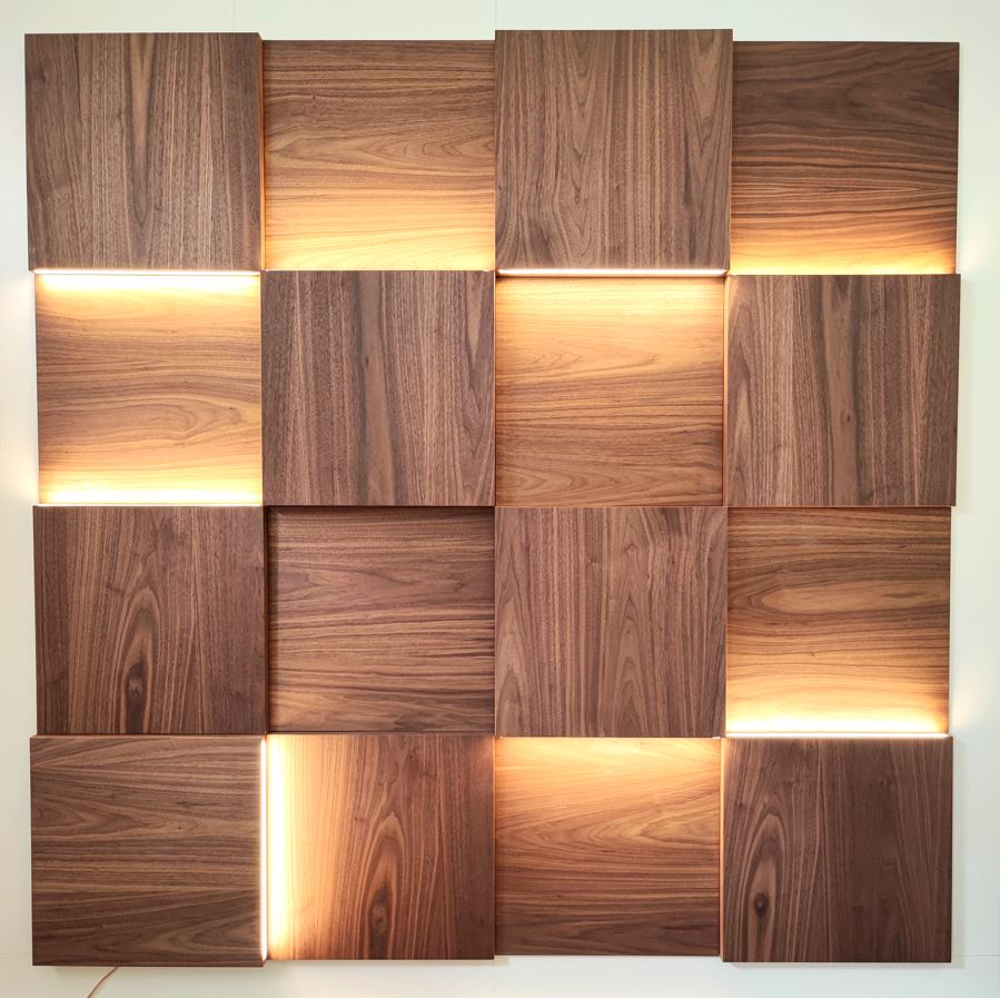 Custom 3D Walnut wood Wall Panels with Backlight Parts Sets