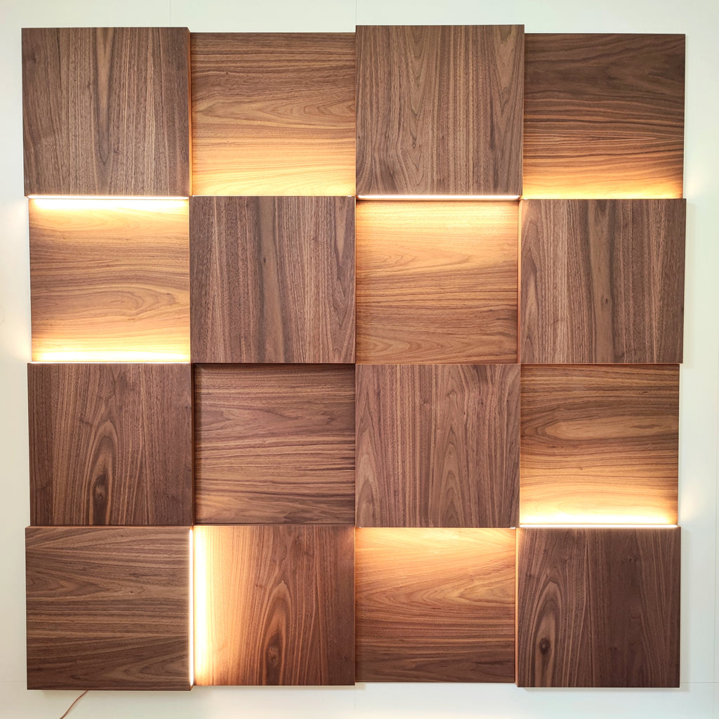 Walknut Panel 3D Walnut wood Wall Panels with Backlight Set -16pcs – ikoPanels